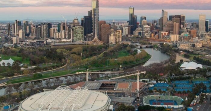 Melbourne aerial view with Melbourne Park